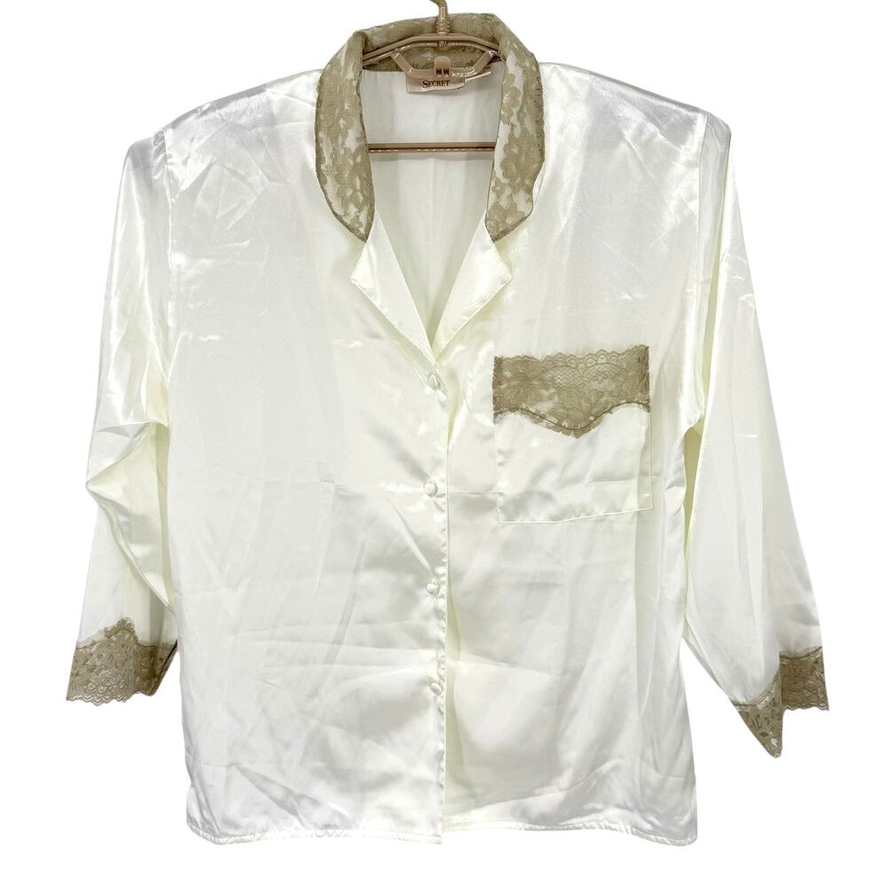 Victoria's Secrets Vintage Gold Label Satin Lace Ivory Blouse Top Medium New